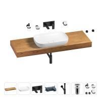 Раковина 60 см со столешницей 140 см Wellsee Croquis 201008302 в наборе 9 в 1: столешница, раковина, встраиваемый смеситель, сифон, выпуск, аксессуары (цвет набора матовый черный)