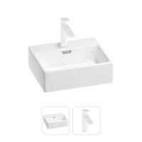 Раковина для ванной Wellsee Graceful Pro 201000770 в наборе 2 в 1: прямоугольная раковина белого глянцевого цвета, смеситель в цвете матовый белый