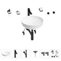 Раковина для ванной Wellsee Chalice Perfection 201006192 в наборе 9 в 1: раковина белого глянцевого цвета, высокий смеситель, сифон, выпуск, угловые вентили, аксессуары (цвет матовый черный)