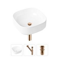 Комплект 3 в 1 Lavinia Boho Bathroom Sink 21520257: накладная фарфоровая раковина 40 см, металлический сифон, донный клапан