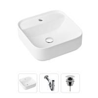 Комплект 3 в 1 Lavinia Boho Bathroom Sink 21520272: накладная фарфоровая раковина 42 см, металлический сифон, донный клапан