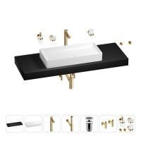 Раковина 75 см со столешницей 140 см Wellsee Pure BY Wellsee 201011893 в наборе 10 в 1: столешница, раковина, высокий смеситель, сифон, выпуск, кран-вентили, аксессуары (цвет золото)