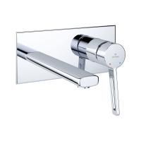 Встраиваемый смеситель для раковины (умывальника) Wellsee ONCE! and forever 182411001, в комплекте блок скрытого монтажа и внешняя панель на стену, латунный, длина излива 110 мм (цвет хром)