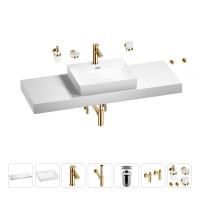 Раковина 55 см со столешницей 140 см Wellsee DeSire 201013633 в наборе 10 в 1: столешница, раковина, смеситель, сифон, выпуск, угловые вентили, аксессуары (цвет золото)