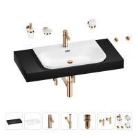 Раковина 65 см со столешницей 100 см Wellsee Eclatant 2.0 201013289 в наборе 10 в 1: столешница, раковина, смеситель, сифон, донный клапан, угловые вентили, аксессуары (цвет розовое золото)