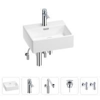 Раковина для ванной Wellsee Graceful Pro 201004571 в наборе 5 в 1: раковина белого глянцевого цвета, смеситель, сифон, донный клапан, угловые вентили (цвет набора хром)