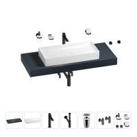 Раковина 75 см со столешницей 120 см Wellsee Pure BY Wellsee 201011697 в наборе 10 в 1: столешница, раковина, высокий смеситель, сифон, выпуск, кран-вентили, аксессуары (цвет матовый черный)