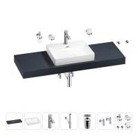 Раковина 55 см со столешницей 140 см Wellsee DeSire 201013601 в наборе 10 в 1: столешница, раковина, смеситель, сифон, выпуск, угловые вентили, аксессуары (цвет хром)