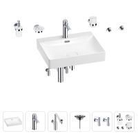 Раковина для ванной Wellsee DeSire 201007596 в наборе 9 в 1: раковина белого глянцевого цвета, смеситель, сифон, выпуск, угловые вентили, аксессуары (цвет набора хром)