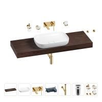 Раковина 60 см со столешницей 140 см Wellsee Croquis 201008328 в наборе 9 в 1: столешница, раковина, встраиваемый смеситель, сифон, выпуск, аксессуары (цвет набора золото)