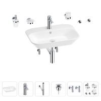 Раковина для ванной Wellsee Eclatant 201007486 в наборе 9 в 1: раковина белого глянцевого цвета, смеситель, сифон, донный клапан, угловые вентили, аксессуары (цвет набора хром)