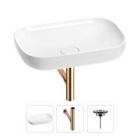 Раковина для ванной Wellsee Croquis 201001014 в наборе 3 в 1: овальная раковина белого глянцевого цвета, сифон, выпуск в цвете розовое золото