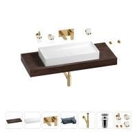 Раковина 75 см со столешницей 120 см Wellsee Pure BY Wellsee 201011743 в наборе 9 в 1: столешница, раковина, встраиваемый смеситель, сифон, выпуск, аксессуары (цвет набора золото)