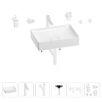 Раковина для ванной Wellsee Pure BY Wellsee 201006400 в наборе 9 в 1: раковина белого глянцевого цвета, высокий смеситель, сифон, выпуск, угловые вентили, аксессуары (цвет матовый белый)