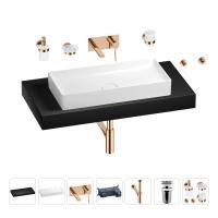 Раковина 75 см со столешницей 100 см Wellsee Pure BY Wellsee 201011669 в наборе 9 в 1: столешница, раковина, встраиваемый смеситель, сифон, выпуск, аксессуары (цвет набора розовое золото)