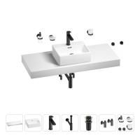 Раковина 43 см со столешницей 120 см Wellsee Graceful Pro 201012312 в наборе 10 в 1: столешница, раковина, смеситель, сифон, донный клапан, угловые вентили, аксессуары (цвет матовый черный)