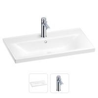 Раковина для ванной Wellsee FreeDom 201000861 в наборе 2 в 1: прямоугольная раковина белого глянцевого цвета, смеситель в цвете хром