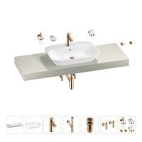 Раковина 65 см со столешницей 140 см Wellsee Eclatant 201013174 в наборе 10 в 1: столешница, раковина, смеситель, сифон, донный клапан, угловые вентили, аксессуары (цвет розовое золото)