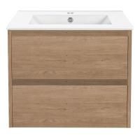 Тумба Vincea Gio 600 подвесная, 2 выкатных ящика soft-close, N.Oak с умывальником VBS-13960 керамическая, цвет белый