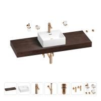 Раковина 43 см со столешницей 140 см Wellsee Graceful Pro 201012369 в наборе 10 в 1: столешница, раковина, смеситель, сифон, донный клапан, угловые вентили, аксессуары (цвет розовое золото)