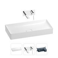 Раковина для ванной Wellsee Pure BY Wellsee 201000751 в наборе 2 в 1: прямоугольная раковина белого глянцевого цвета, встраиваемый смеситель в цвете хром