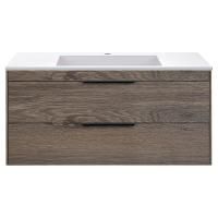 Тумба Vincea Chiara 2D 1000 подвесная, 2 выкатных ящика soft-close, R.Oak с умывальником VCB-13100W из искусственного камня, цвет белый