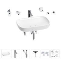 Раковина для ванной Wellsee Croquis 201005631 в наборе 9 в 1: раковина белого глянцевого цвета, высокий смеситель, сифон, выпуск, угловые вентили, аксессуары (цвет хром)