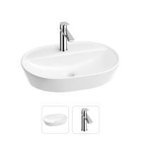 Раковина для ванной Wellsee Calin 201000561 в наборе 2 в 1: овальная раковина белого глянцевого цвета, смеситель в цвете хром