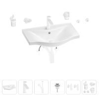 Раковина для ванной Wellsee Bisou 201007315 в наборе 9 в 1: раковина белого глянцевого цвета, смеситель, сифон, донный клапан, угловые вентили, аксессуары (цвет набора матовый белый)