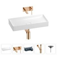 Раковина для ванной Wellsee Pure BY Wellsee 201002719 в наборе 4 в 1: раковина белого глянцевого цвета, встраиваемый смеситель, сифон, выпуск (цвет набора розовое золото)