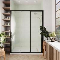 Душевая дверь раздвижная Premium Prato 300 B-L, 1700х2000, черный матовый, стекло прозрачное