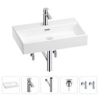 Раковина для ванной Wellsee Graceful Pro 201004646 в наборе 5 в 1: раковина белого глянцевого цвета, смеситель, сифон, донный клапан, угловые вентили (цвет набора хром)