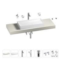 Раковина 75 см со столешницей 140 см Wellsee Pure BY Wellsee 201011791 в наборе 10 в 1: столешница, раковина, высокий смеситель, сифон, выпуск, кран-вентили, аксессуары (цвет хром)