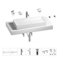 Раковина 75 см со столешницей 100 см Wellsee Pure BY Wellsee 201011636 в наборе 10 в 1: столешница, раковина, высокий смеситель, сифон, выпуск, кран-вентили, аксессуары (цвет хром)