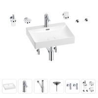 Раковина для ванной Wellsee DeSire 201007556 в наборе 9 в 1: раковина белого глянцевого цвета, смеситель, сифон, выпуск, угловые вентили, аксессуары (цвет набора хром)