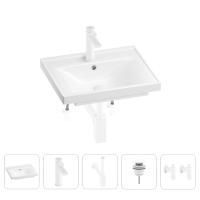 Раковина для ванной Wellsee FreeDom 201004745 в наборе 5 в 1: раковина белого глянцевого цвета, смеситель, сифон, донный клапан, угловые вентили (цвет набора матовый белый)