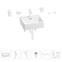 Раковина для ванной Wellsee Graceful Pro 201006630 в наборе 9 в 1: раковина белого глянцевого цвета, смеситель, сифон, донный клапан, угловые вентили, аксессуары (цвет набора матовый белый)