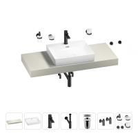 Раковина 55 см со столешницей 120 см Wellsee DeSire 201013537 в наборе 10 в 1: столешница, раковина, смеситель, сифон, выпуск, угловые вентили, аксессуары (цвет матовый черный)