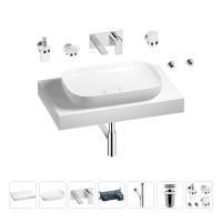 Раковина 60 см со столешницей 80 см Wellsee Croquis 201007981 в наборе 9 в 1: столешница, раковина, встраиваемый смеситель, сифон, выпуск, аксессуары (цвет набора хром)