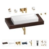 Раковина 75 см со столешницей 100 см Wellsee Pure BY Wellsee 201011623 в наборе 9 в 1: столешница, раковина, встраиваемый смеситель, сифон, выпуск, аксессуары (цвет набора золото)