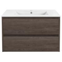 Тумба Vincea Gio 800 подвесная, 2 выкатных ящика soft-close, R.Oak с умывальником VBS-13980 керамическая, цвет белый