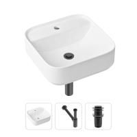 Комплект 3 в 1 Lavinia Boho Bathroom Sink 21520277: накладная фарфоровая раковина 42 см, металлический сифон, донный клапан