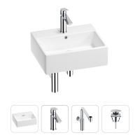 Раковина для ванной Wellsee Graceful Pro 201002941 в наборе 4 в 1: раковина белого глянцевого цвета, смеситель, сифон, донный клапан (цвет набора хром)