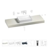 Раковина 50 см со столешницей 140 см Wellsee Pure BY Wellsee 201011445 в наборе 9 в 1: столешница, раковина, встраиваемый смеситель, сифон, выпуск, аксессуары (цвет набора матовый белый)
