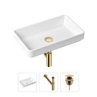 Комплект 3 в 1 Lavinia Boho Bathroom Sink 21520148: накладная фарфоровая раковина 55 см, металлический сифон, донный клапан