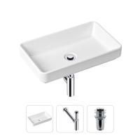 Комплект 3 в 1 Lavinia Boho Bathroom Sink 21520143: накладная фарфоровая раковина 55 см, металлический сифон, донный клапан