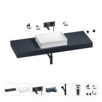 Раковина 50 см со столешницей 140 см Wellsee Pure BY Wellsee 201011467 в наборе 9 в 1: столешница, раковина, встраиваемый смеситель, сифон, выпуск, аксессуары (цвет набора матовый черный)