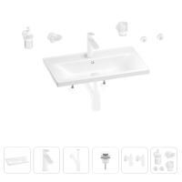 Раковина для ванной Wellsee FreeDom 201007015 в наборе 9 в 1: раковина белого глянцевого цвета, смеситель, сифон, донный клапан, угловые вентили, аксессуары (цвет набора матовый белый)