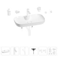 Раковина для ванной Wellsee Croquis 2.0 201005840 в наборе 9 в 1: раковина белого глянцевого цвета, смеситель, сифон, выпуск, угловые вентили, аксессуары (цвет набора матовый белый)