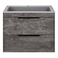 Тумба Vincea Chiara 2D 600 подвесная, 2 выкатных ящика soft-close, G.Stone с умывальником VCB-13600G из кварца, цвет серый